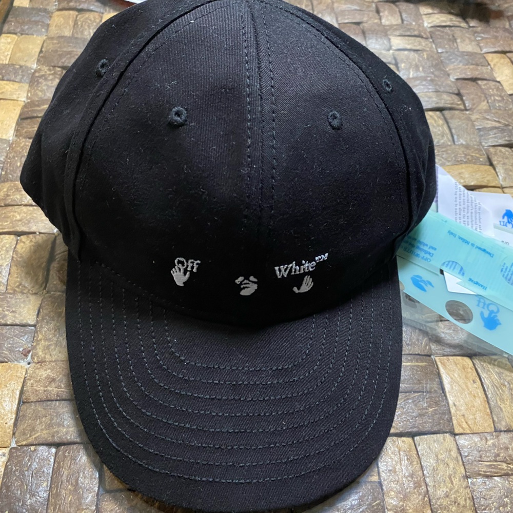 Off-White Embroidered Logo Black Baseball Cap Hat One Size Brand New